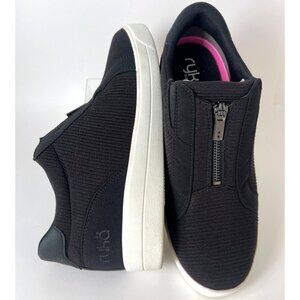 Ryka Women Black White Wedge Slip-On Zip Sneakers Size 9.5